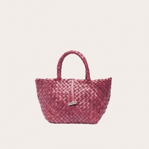 Little Liffner Mini Leather Basket Donna Tote Rosse | 9824-VMGBI