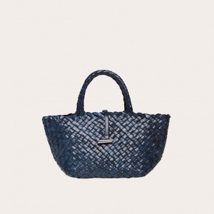 Little Liffner Mini Leather Basket Donna Tote Blu Marino | 9753-ZTMYQ