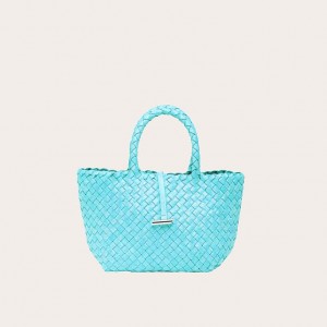 Little Liffner Mini Leather Basket Donna Tote Blu Chiaro | 6512-FZOYP