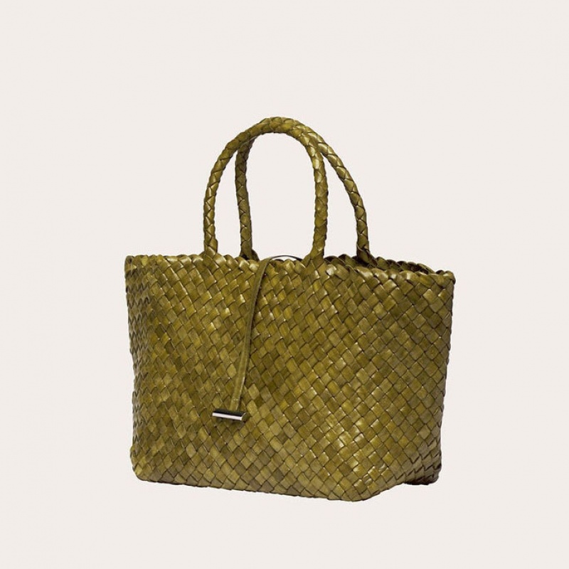 Little Liffner Midi Leather Basket Donna Tote Verde Oliva | 6809-RUINA