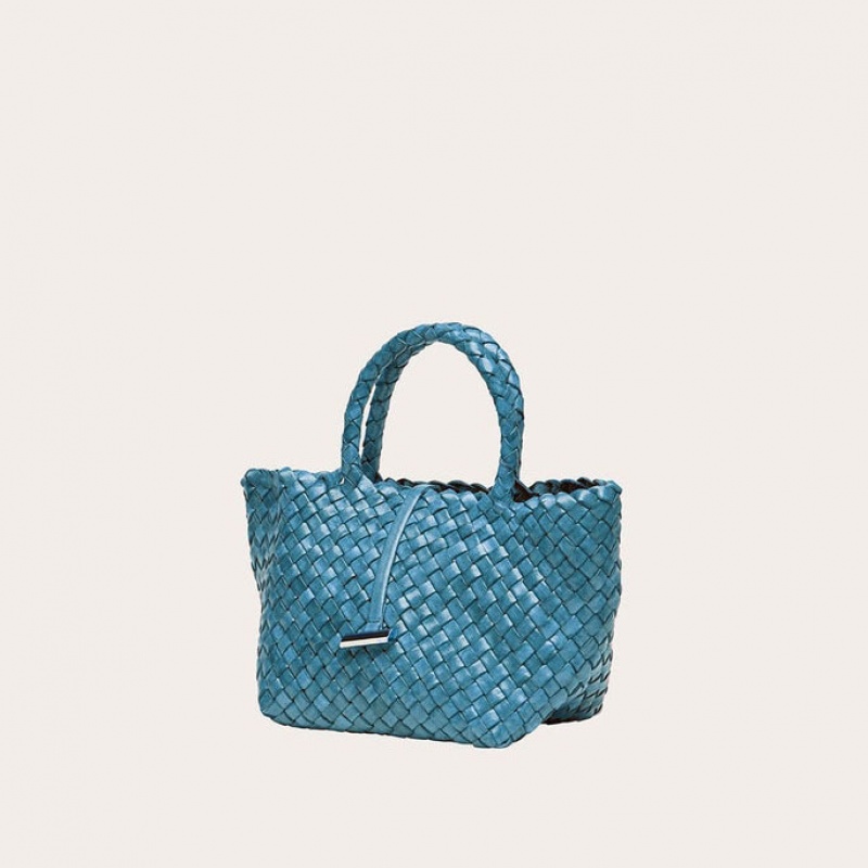 Little Liffner Mini Leather Basket Donna Tote Blu | 0293-YRUDQ