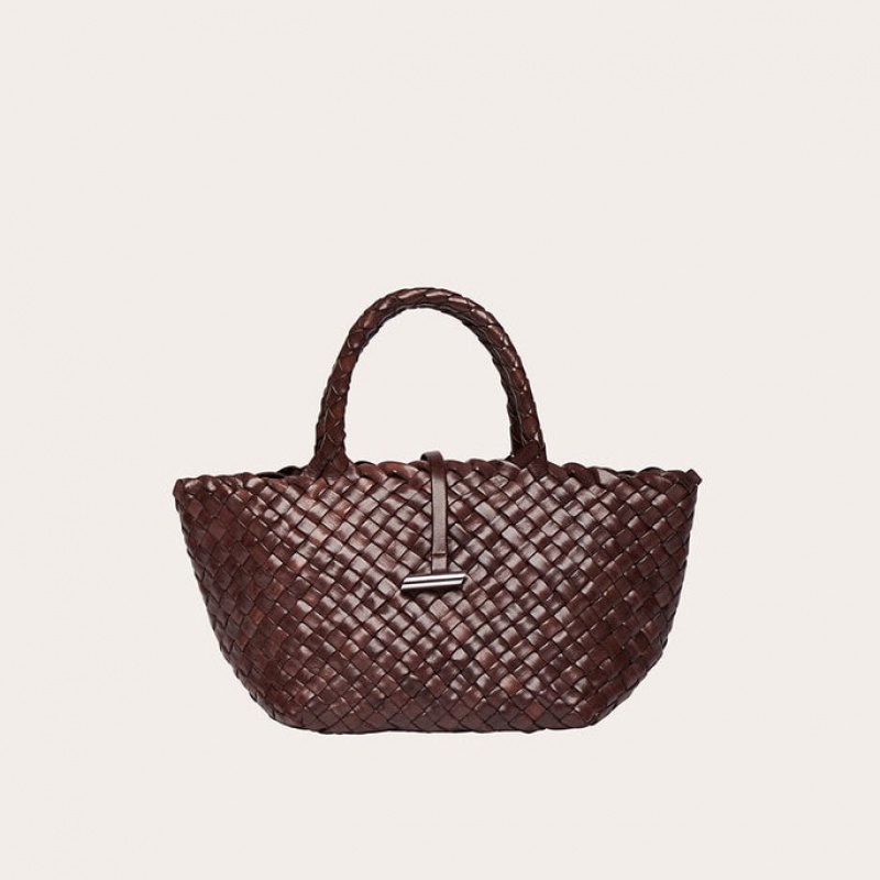 Little Liffner Mini Leather Basket Donna Tote Marroni Scuro | 1204-JESPW