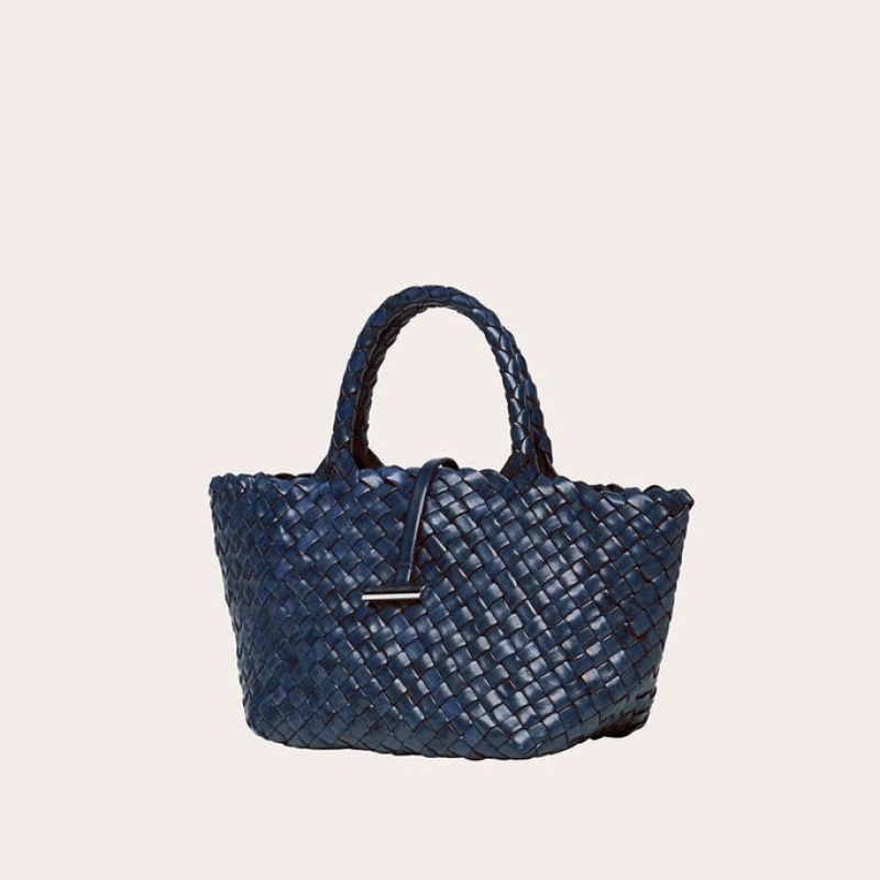 Little Liffner Mini Leather Basket Donna Tote Blu Marino | 9753-ZTMYQ